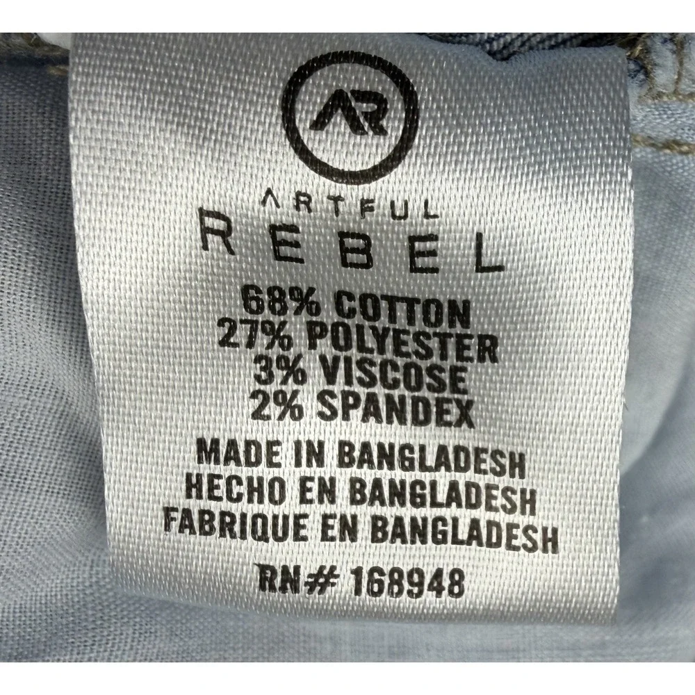 Artful Rebel Jeans Mens‎ 34x32 Light Wash Slim Straight Denim 5 Pocket Zip Fly